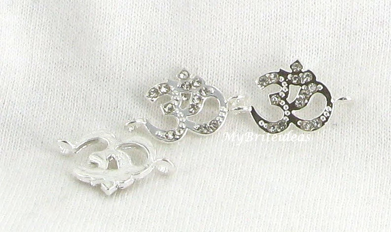 Antique Silver tone  Yoga OM Aum Ohm Mantra Sign Charm Pendant with Rhinestones - Beads Jewelry Supplies Crafting Supplies Jewelry Making