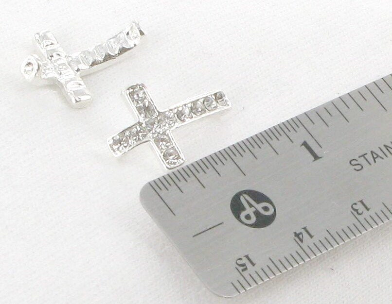 Small Silvertone Rhinestone Sideways Cross Connector Jewelry Supplies and Beads and Craft supplies