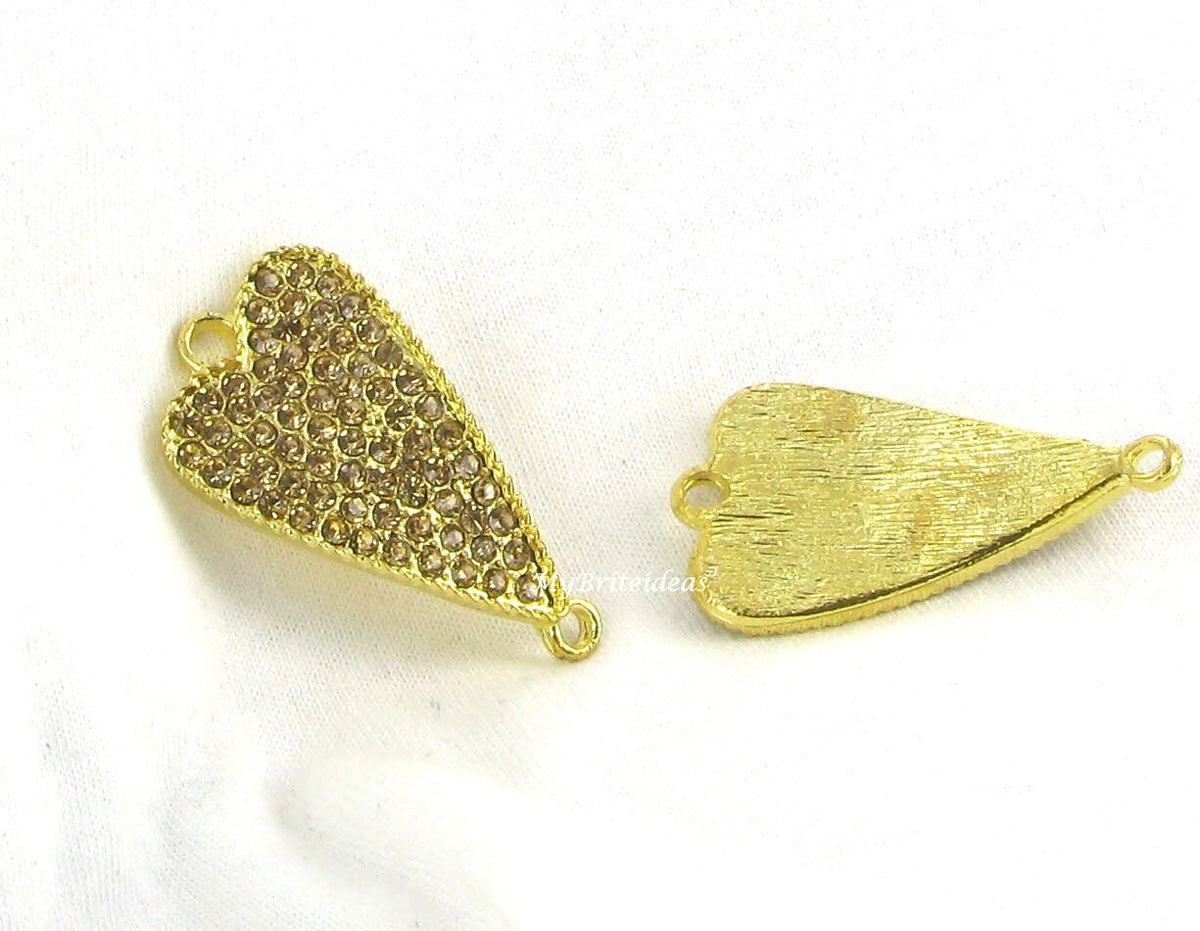 NEW*** Artistic Heart Shape Gold Plated Gold Rhinestones Curved Bbracelet Connector Jewelry Supplies and Beads and Craft supplies