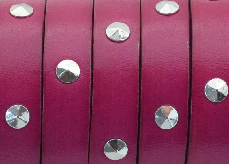8" Flat Fuchsia Leather with tacks - Beads Jewelry Supplies Crafting Supplies Jewelry Making