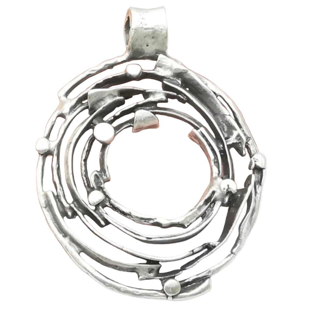 Large Antique Silver Plated Boho Orbital Pendant