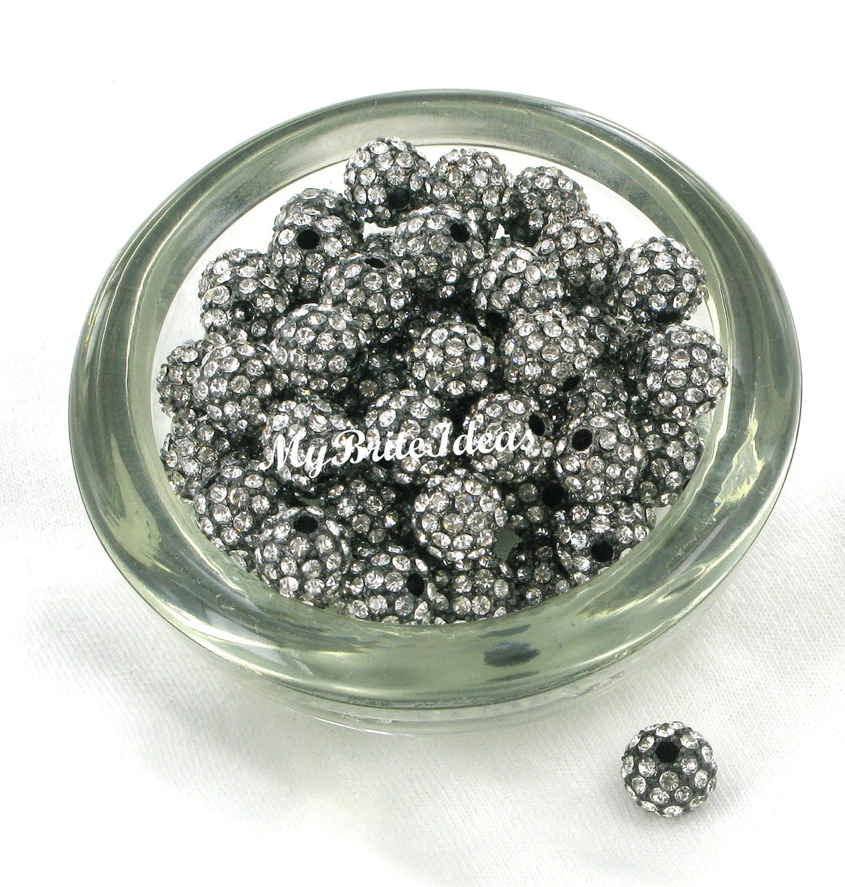Excellent Quality - (5) 12mm Crystal and Gunmetal Metal Alloy Pave Rhinestone Bead Jewelry Supplies Beads and Craft supplies Jewelry Making