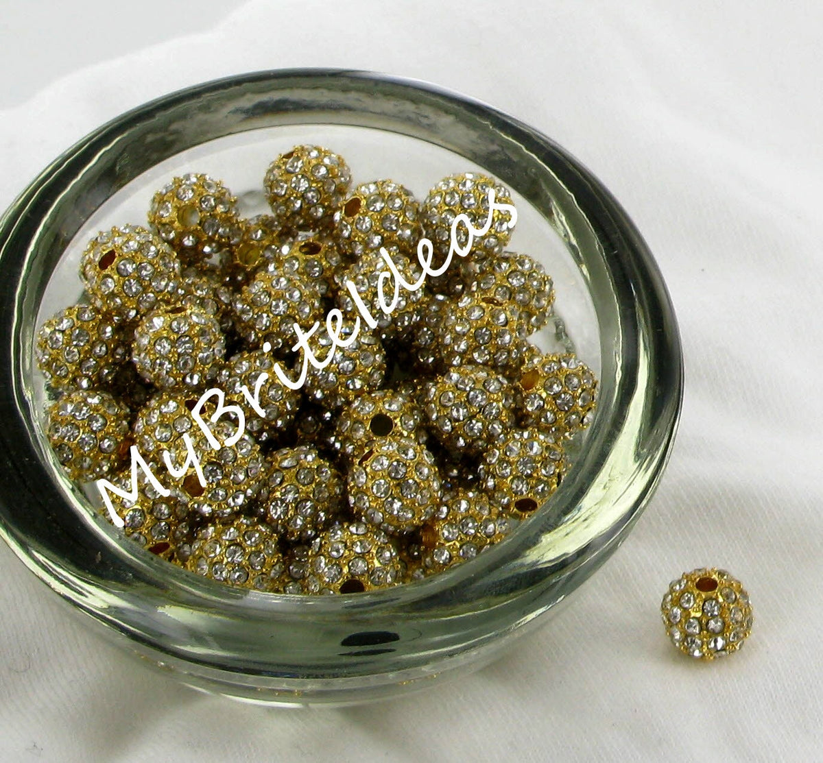 Excellent quality - (5) 12mm GOLD & CRYSTAL Rhinestone Alloy Metal Pave Beads Jewelry Supplies Beads and Craft supplies Jewelry Making