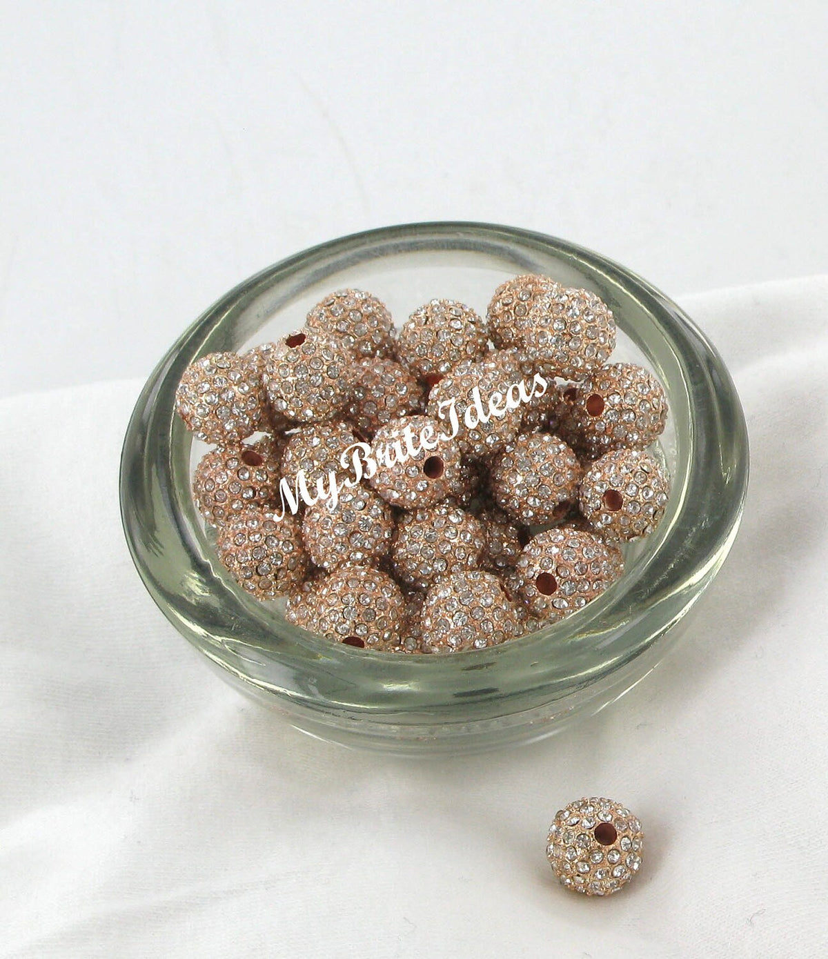 Excellent Quality - (5) 12mm Crystal and Rose Gold Metal Alloy Pave Rhinestone Bead Jewelry Supplies and Beads and Craft supplies