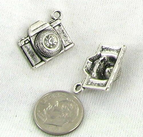 Antique Silver Camera with Crystal Charms Jewelry Supplies and Beads and Craft supplies