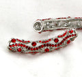 Ornate Alloy Metal Tube with Red Rhinestones   - Beads Jewelry Supplies Crafting Supplies Jewelry Making
